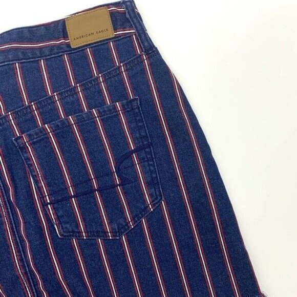 American Eagle Denim Skirt Blue Red Stripe Mini Super Stretch High Rise - Picture 9 of 9